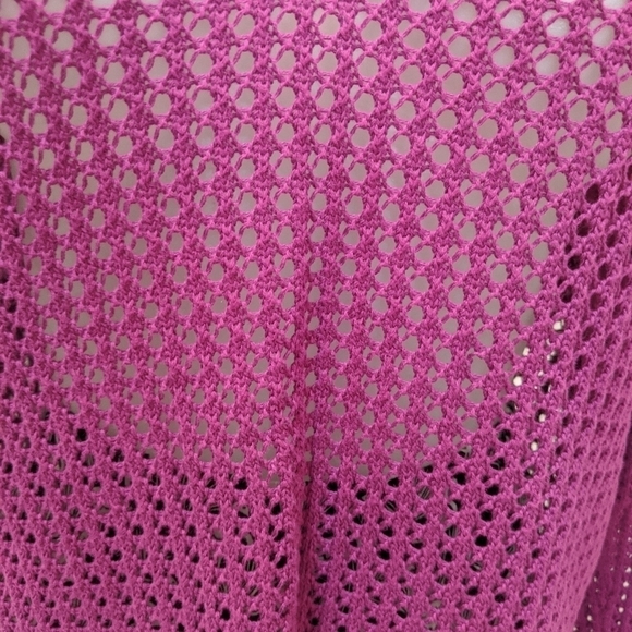 Jeanne Pierre Women's Fuchsia V-Neck Open Knit Top Size Medium - Picture 5 of 6